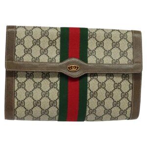GUCCI GG Supreme Web Sherry Line Clutch Bag PVC Beige